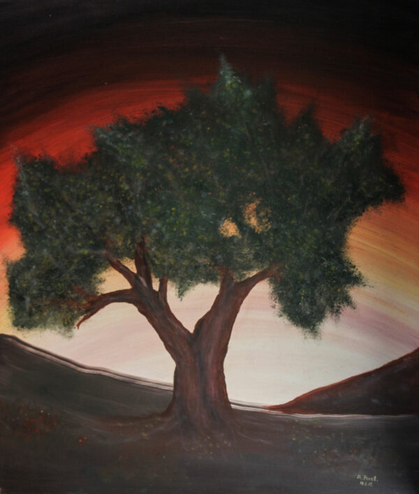 Tree on Sunrise. Arie Perelman. Oil on Canvas.